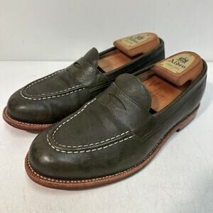 VGUC Grant Stone Traveler Penny Loafer Jungle Kangaoo Olive Green Exotic 7 E